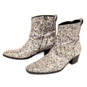 Osstone Men’s Chelsea Silver/Black Glitter Dress Boots with Side Zipper -Heels